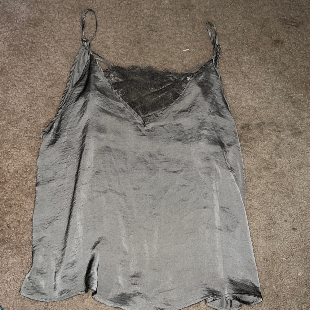 army green tank top with laced bra